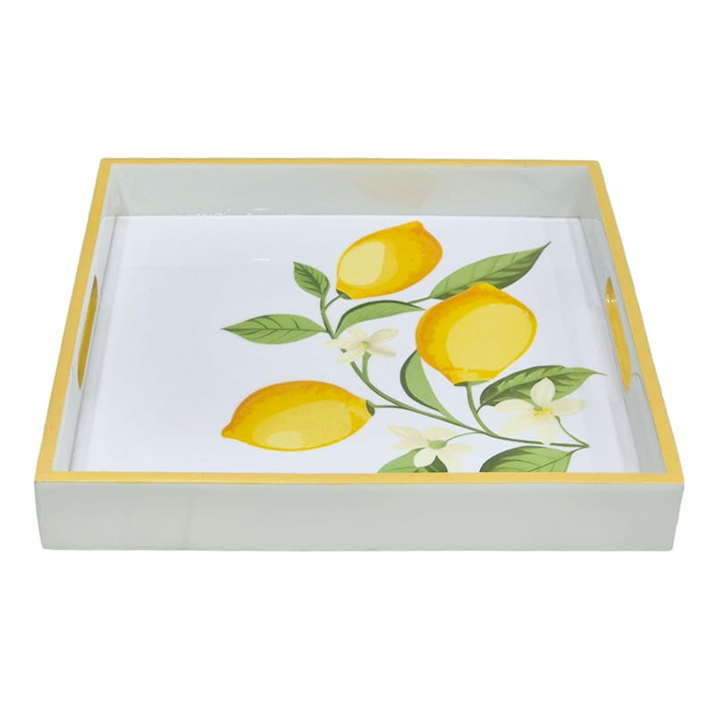White & Yellow Lemon Enamel Decorative Tray, 13" | At Home