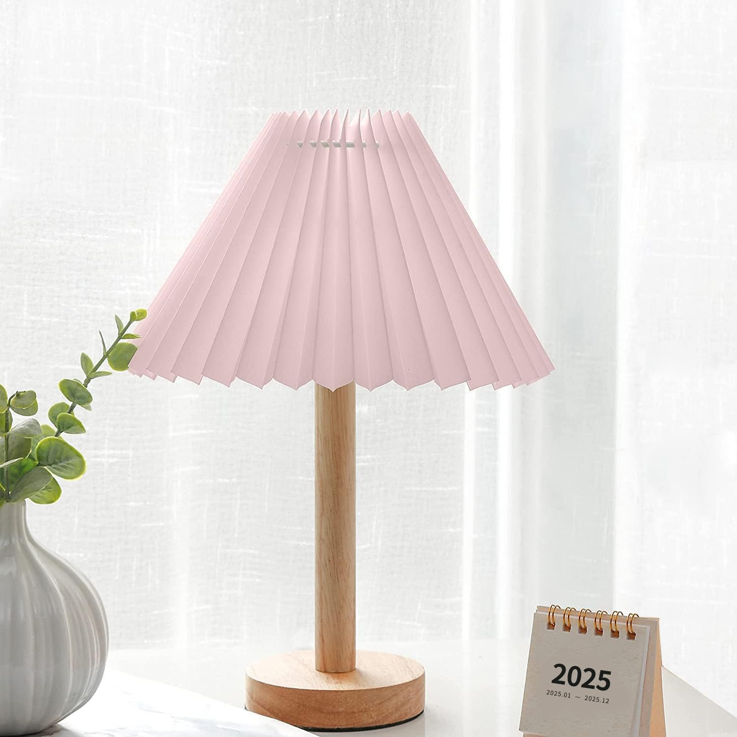 Zenply Korean Pleated Table Lamp, Cute Pink Small Table Lamp Nightstand Lamp, Mini Bedside Lamp f... | Amazon (US)