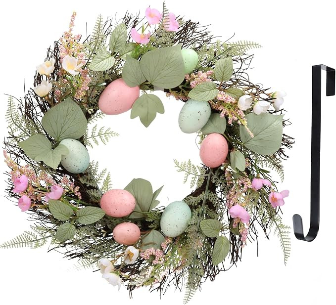 Easter Wreaths, Artificial Easter Wreath with Hanger Colored Egg and Mixed Twigs Flowers Spring W... | Amazon (CA)