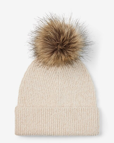 Metallic Knit Pom Beanie | Express