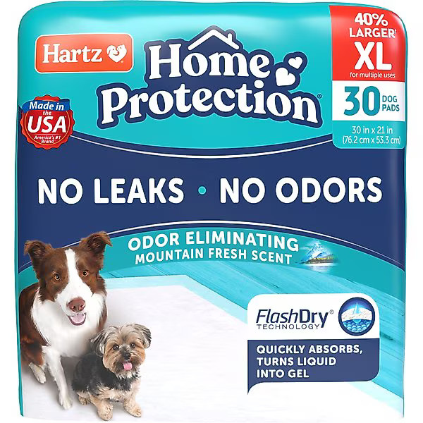 Hartz Home Protection Mountain Fresh Scent Odor Eliminating Dog Pads, X-Large, 30 x 21-in, 30 cou... | Chewy