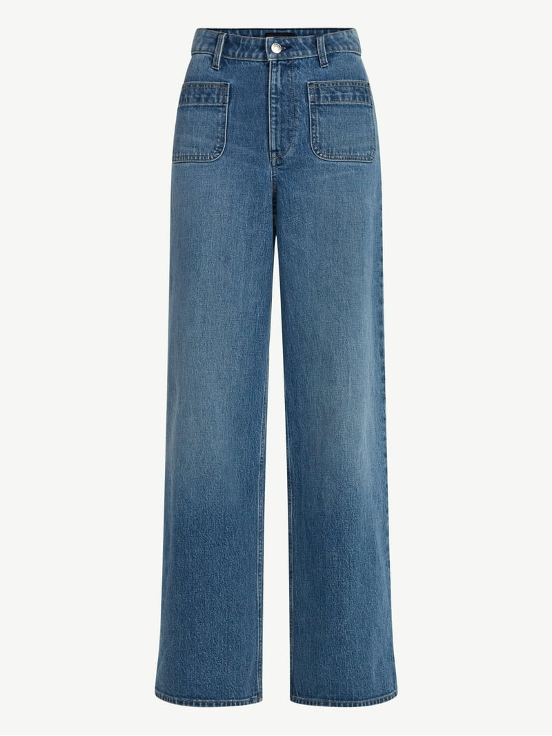 Free Assembly Women's and Women's Plus Wide Leg Jeans with Patch Pockets, 30", 32", and 34" Insea... | Walmart (US)