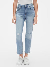 High Rise Cheeky Straight Jeans with Distressed Detail | Gap (US)