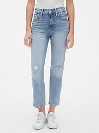 High Rise Cheeky Straight Jeans with Distressed Detail | Gap (US)