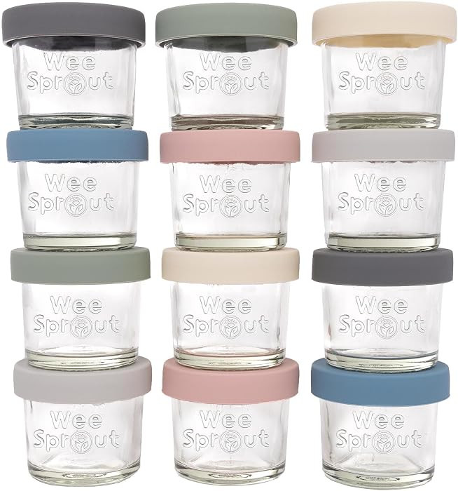 WeeSprout Glass Baby Food Storage Jars with Silicone Lids (4 oz, 12 Pack Set) Snack, Puree, Reusa... | Amazon (US)