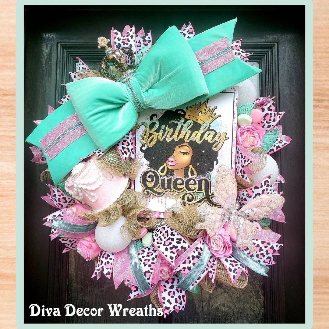 Birthday Wreath, African American, Birthday Queen, Celebration, Door Wreath, Happy Birthday, Birt... | Etsy (US)