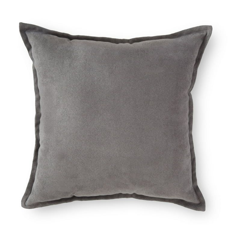 Mainstays Faux Suede Decorative Square Throw Pillow with Flange, 18" x 18", Grey | Walmart (US)