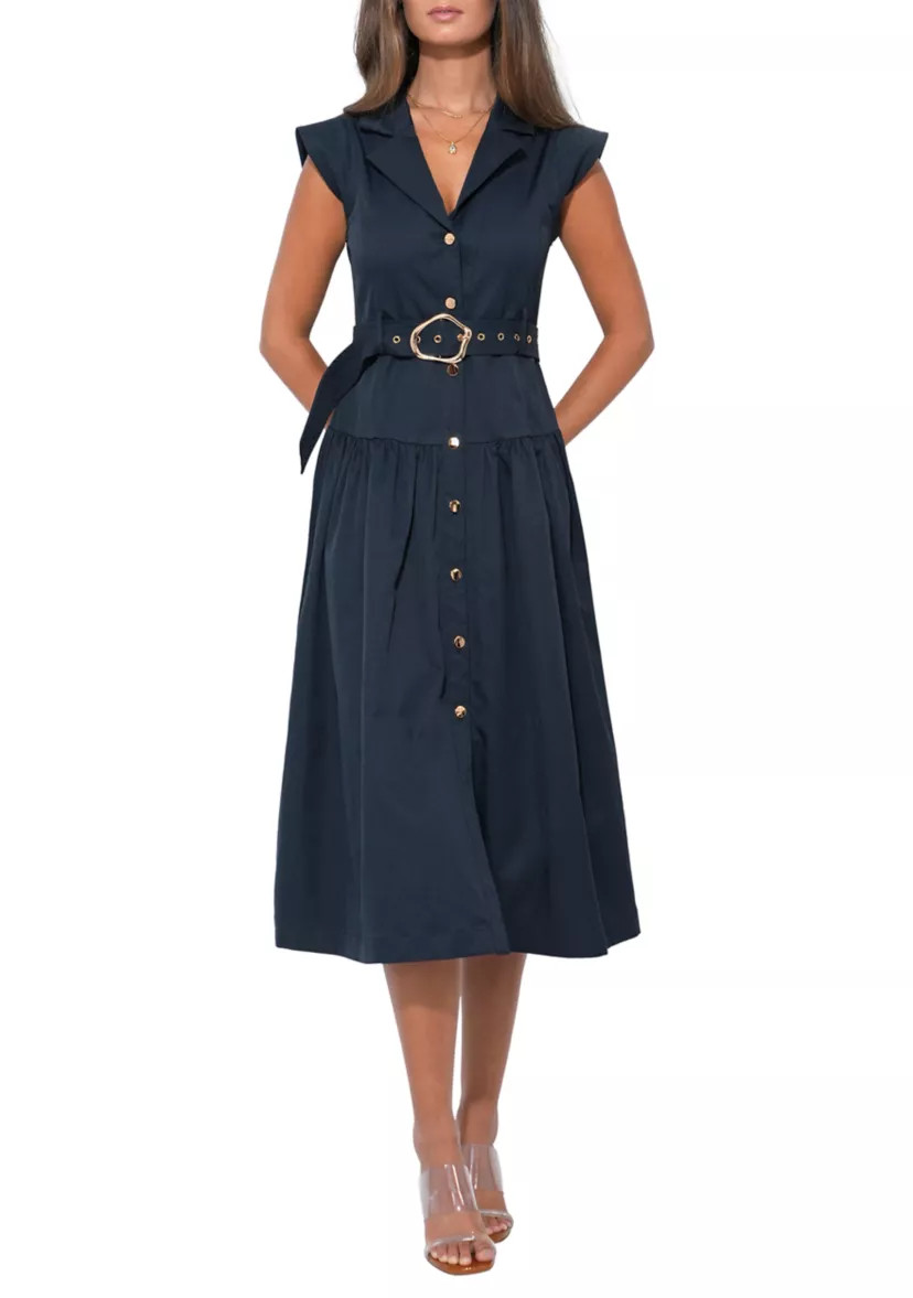 Olivia Button Up Belted Shirt Midi Dress | Belk