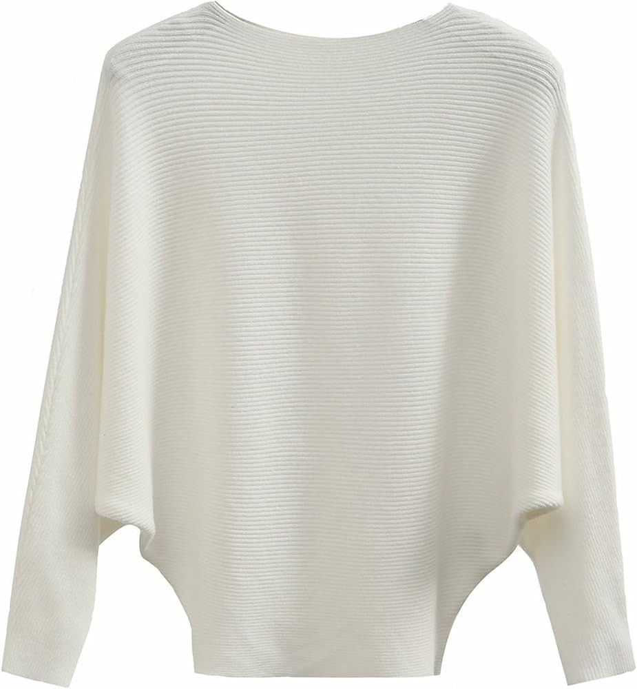 Boat Neck Batwing Sleeves Dolman Knitted Sweaters and Pullovers Tops for Women | Amazon (US)