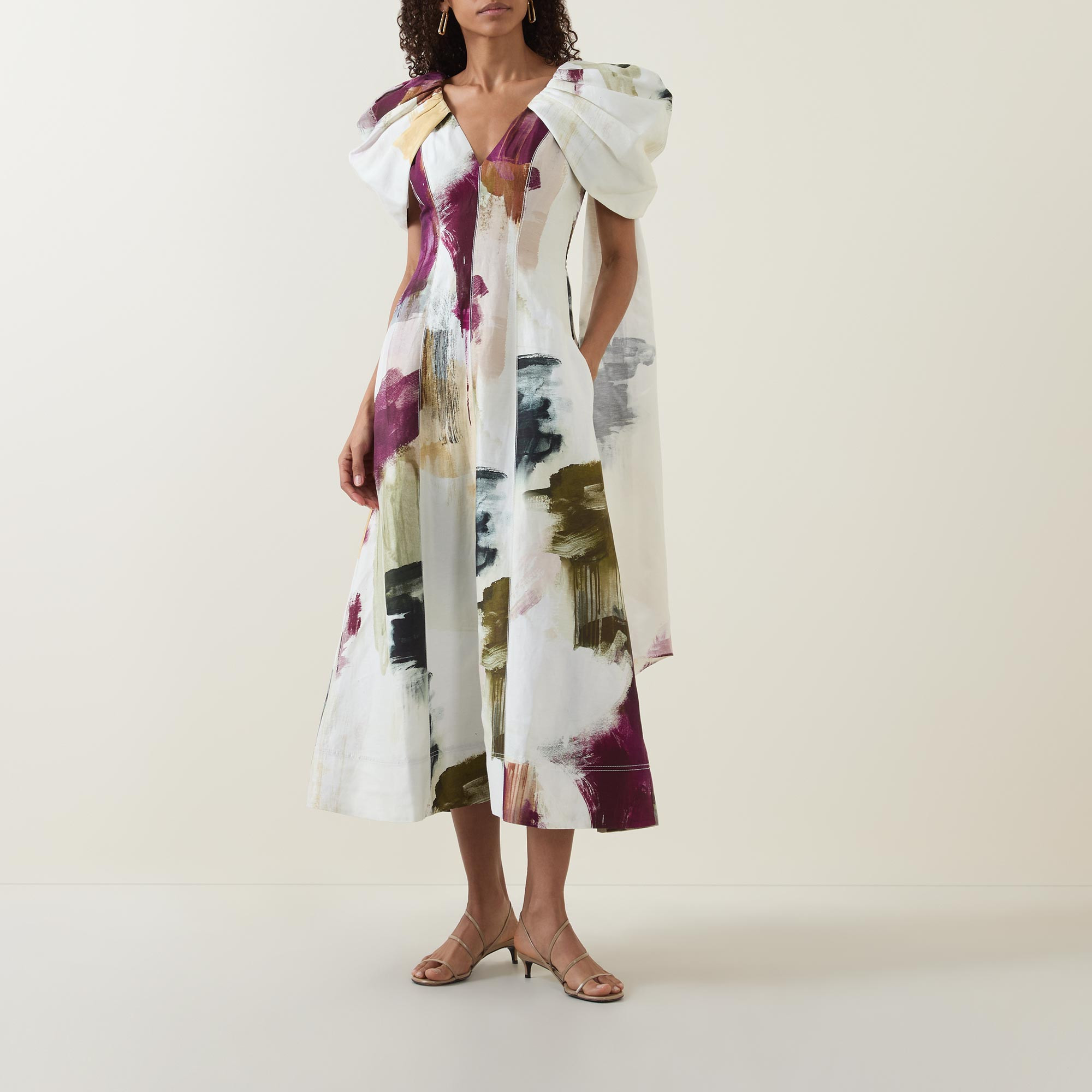 AJE Bisou Puff-Sleeve Abstract Printed Flared Dress - Multi | Brown Thomas (IE)