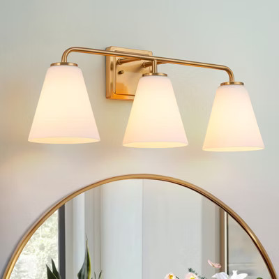 LLHZSY Bathroom Vanity Wall Light Brass 3-Light Conical Milky White Glass Sconces | Target
