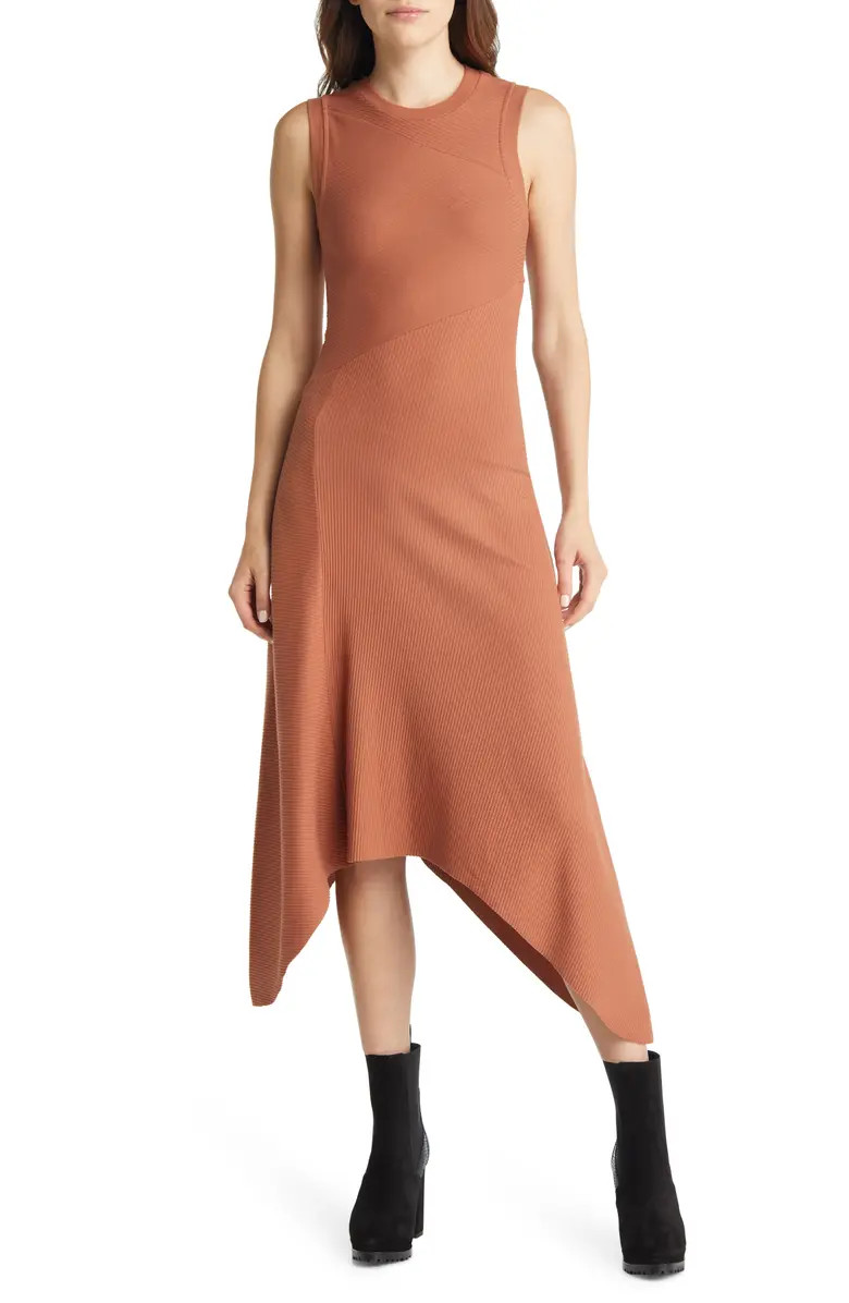 Gia Ribbed Handerchief Hem Stretch Cotton Midi Dress | Nordstrom