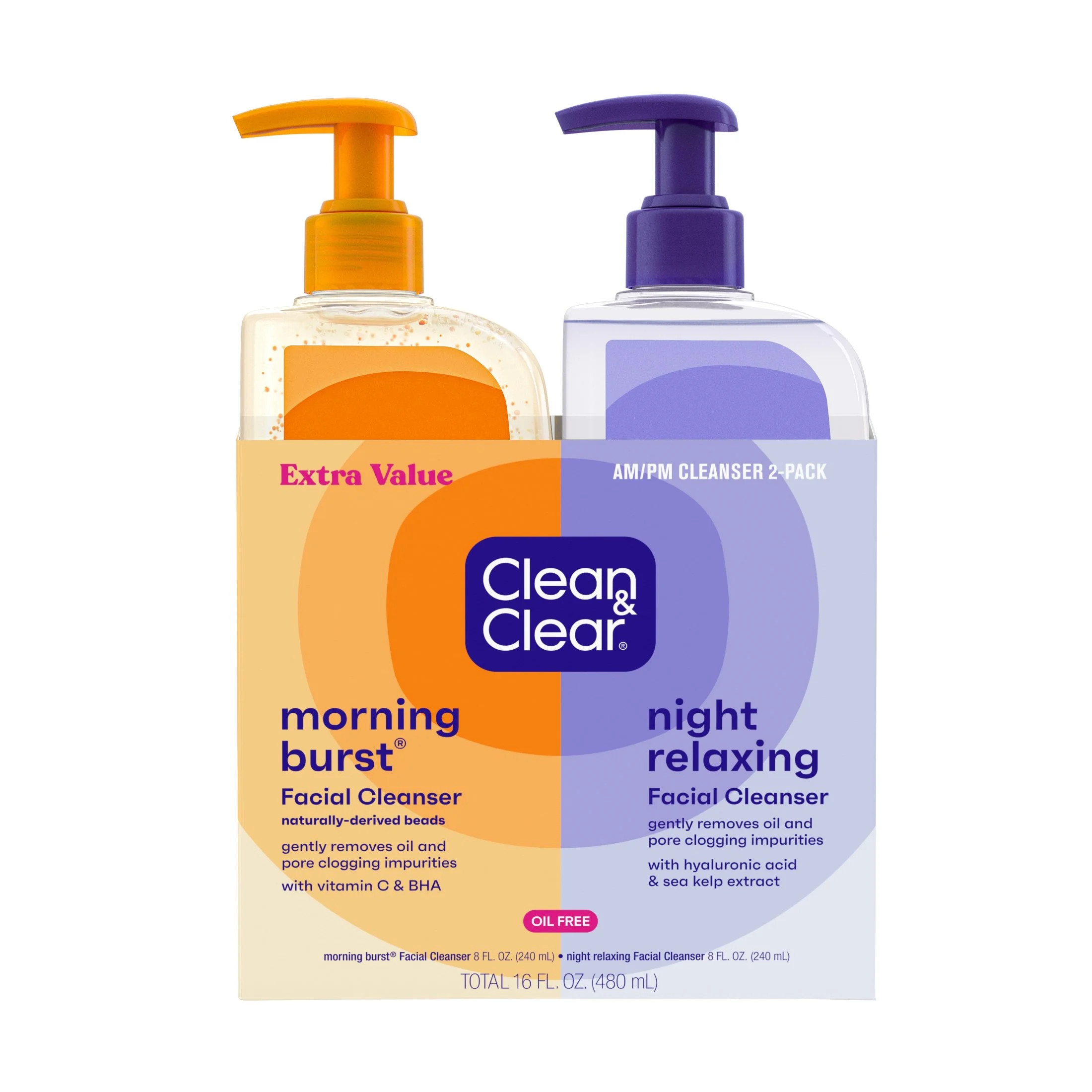 Clean & Clear Day and Night Acne Face Wash, Oil-Free, 8 fl oz (2 Pack) - Walmart.com | Walmart (US)