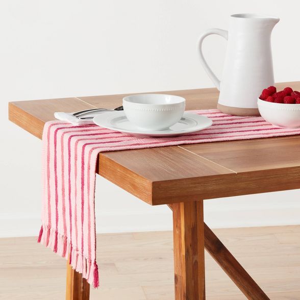 72&#34; x 14&#34; Cotton Striped Table Runner Pink - Threshold&#8482; | Target