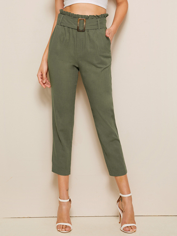 SHEIN Paperbag Waist Buckle Belted Cigarette Pants | SHEIN