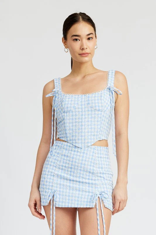 Gingham Bustier Top With Smocked Back BLUE WHITE / M | Casual Chic Boutique