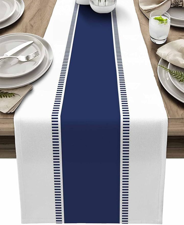 Navy Blue Table Runners 90 inches Long, Farmhouse Stripes Table Runner Non Slip Dresser Scarves,D... | Amazon (US)