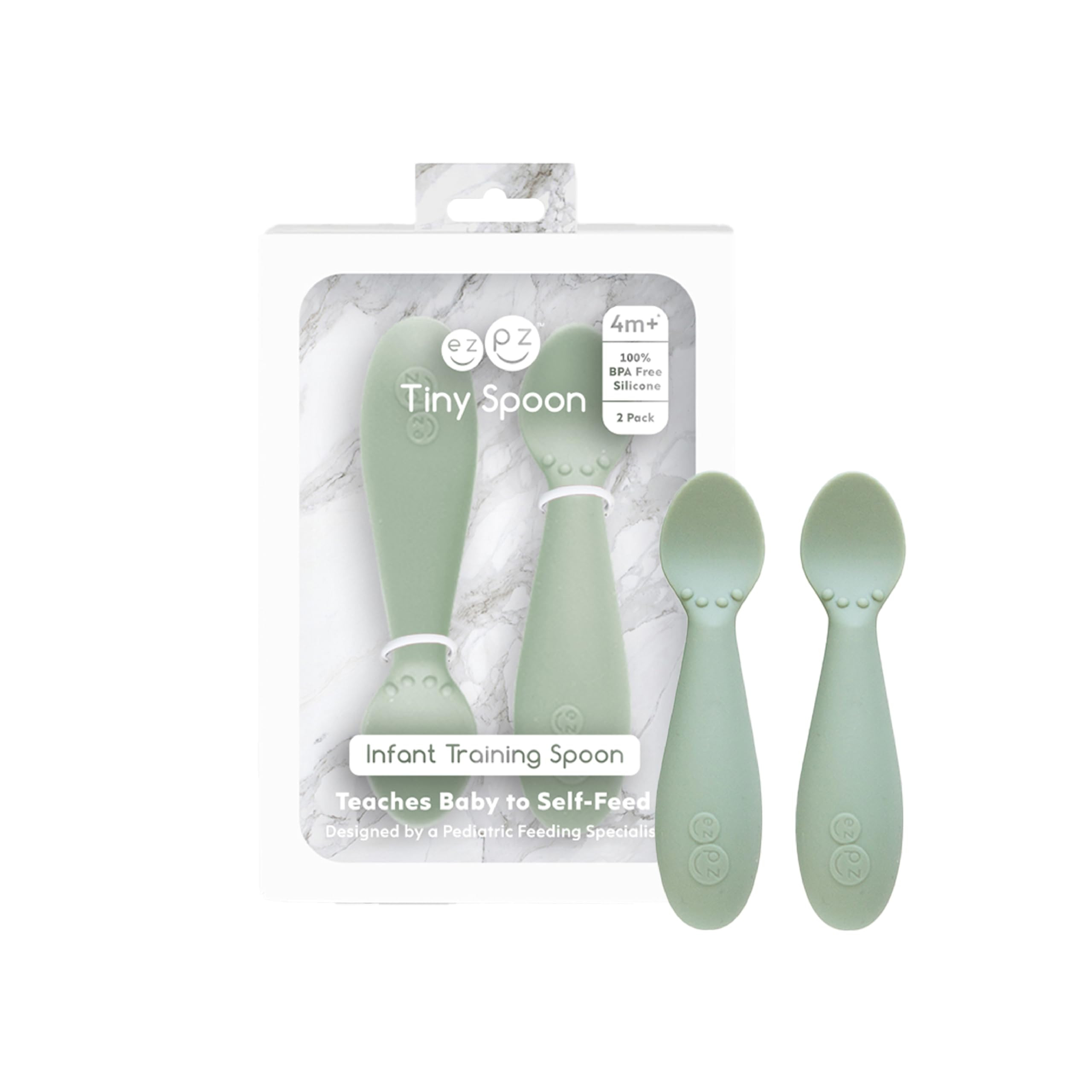 ezpz Tiny Spoon (2 Pack in Sage) - 100% Silicone Baby Spoon for Baby Led Weaning + Purees - 6 Mon... | Amazon (US)