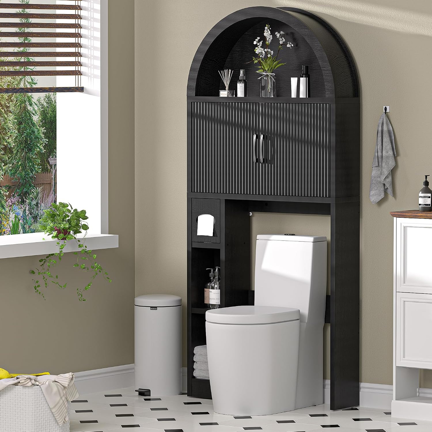 AHB Over The Toilet Storage Cabinet with Adjustable Shelf, Black | Amazon (US)