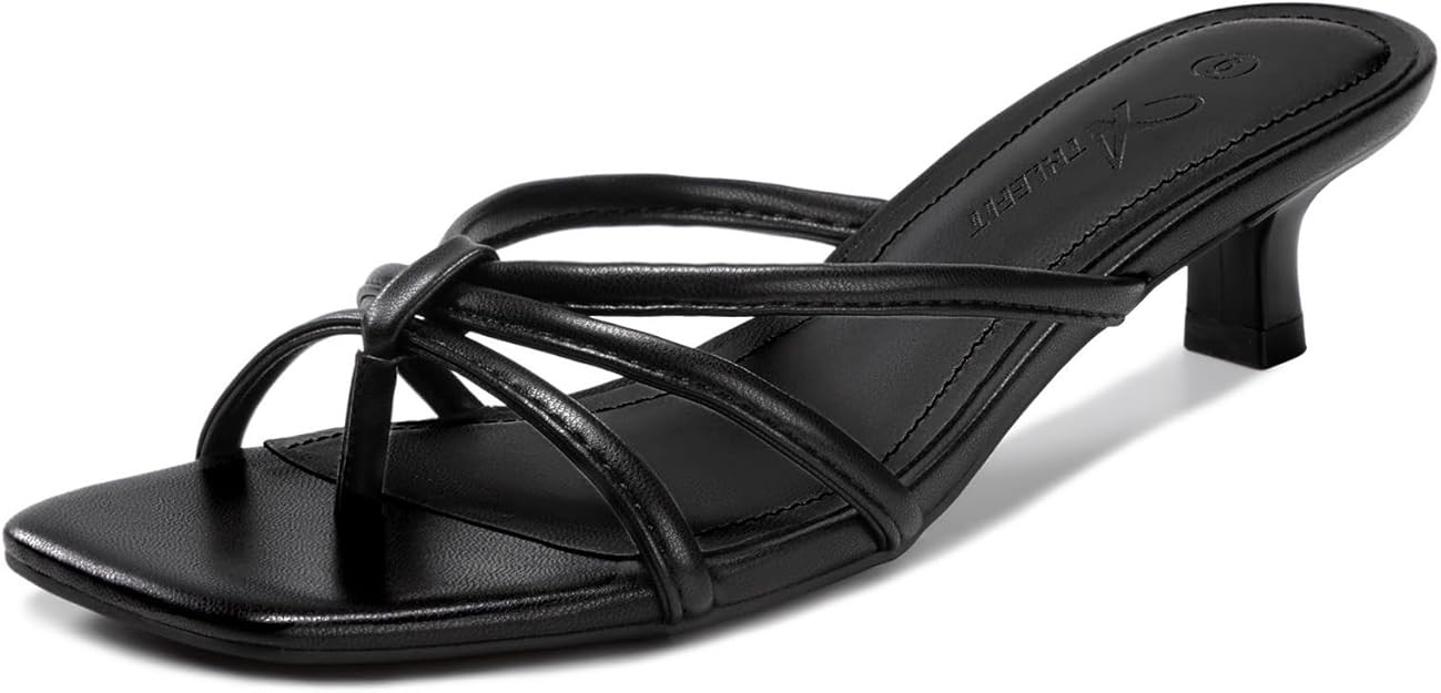 Athlefit Kitten Heels for Women Square Toe Strappy Flip Flop Low Heels Slip On Thong Heeled Sanda... | Amazon (US)