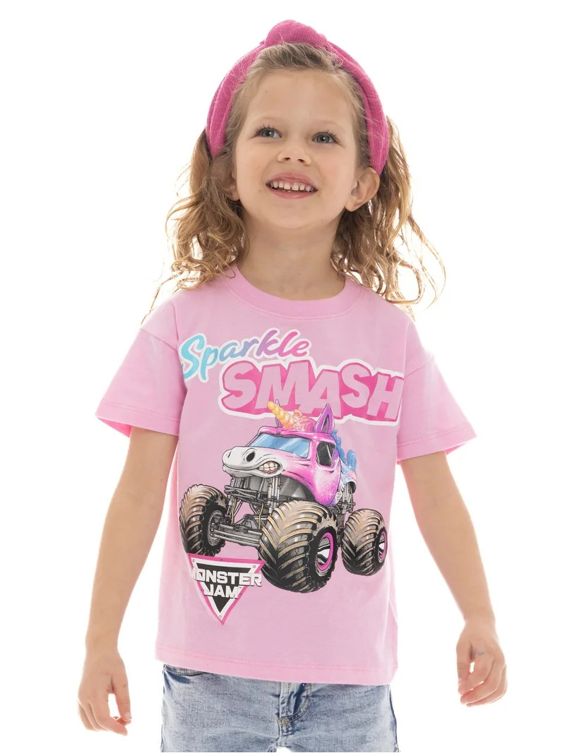 Monster Jam Toddler Girls Sparkle Smash Graphic Tee, Sizes 12M-5T | Walmart (US)