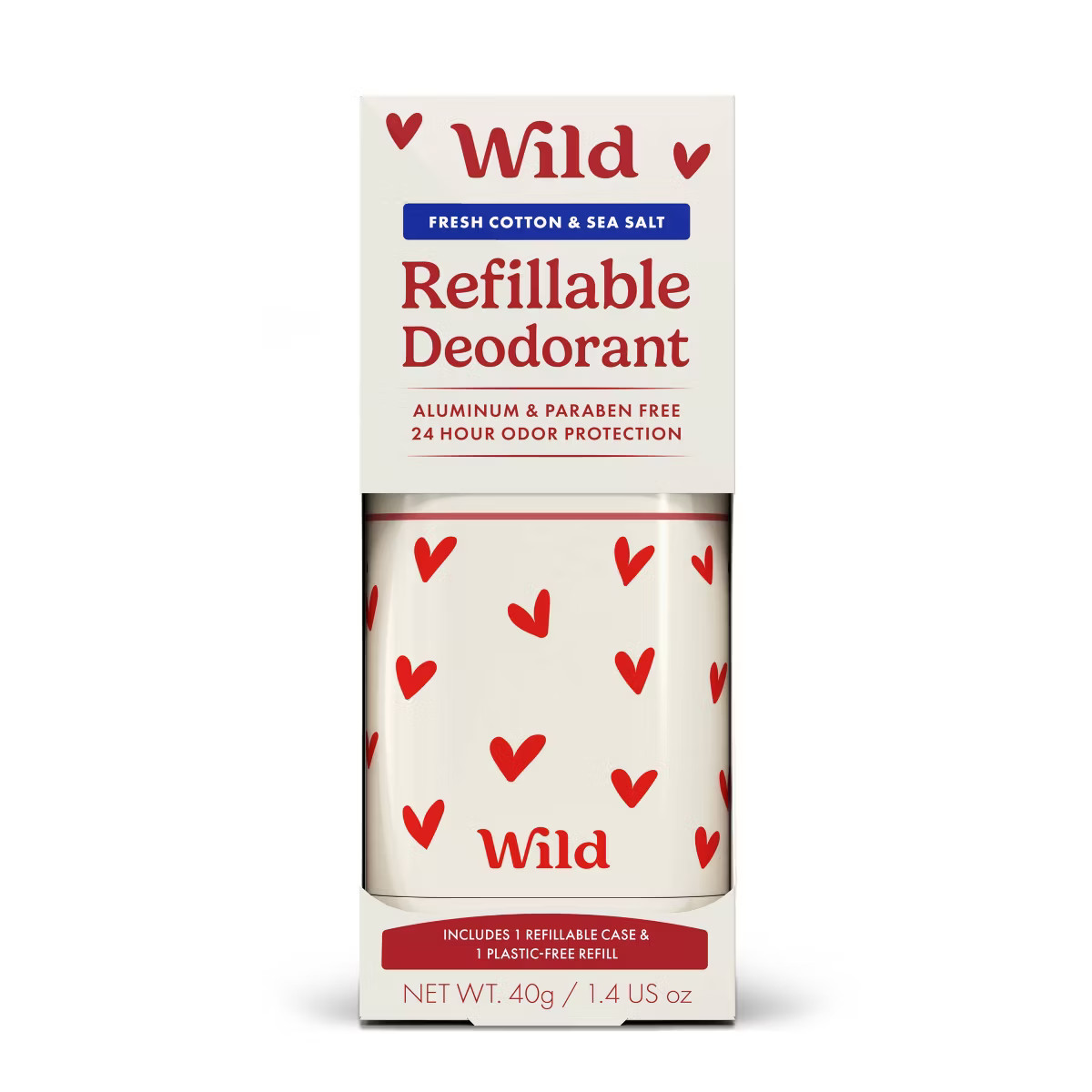Wild Cosmetics Aluminum-Free Love Heart Case Deodorant - Fresh Cotton & Sea Salt - 1.4oz | Target