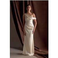 Dalia Off Shoulder Satin Maxi Dress - Blush Gold I MESHKI I Size XS | MESHKI US