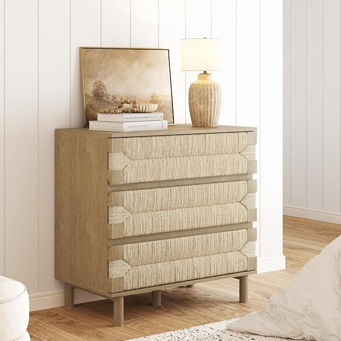 Nathan James Beacon 3 Drawer, Light Brown Boho, Bohemian Woven Seagrass Bedroom Dresser | Amazon (US)