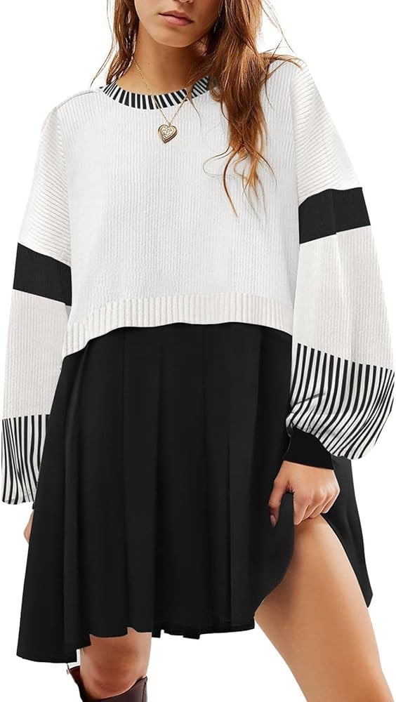 Womens Oversized Sweater Dress Spring Fall Trendy Long Sleeve Crewneck Pullover Tops Relaxed Fit ... | Amazon (US)