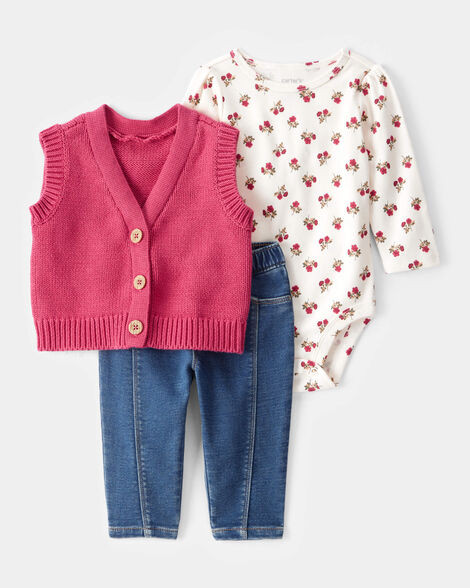Baby 3-Piece Floral Little Vest Set - Pink/White | Carter's Inc
