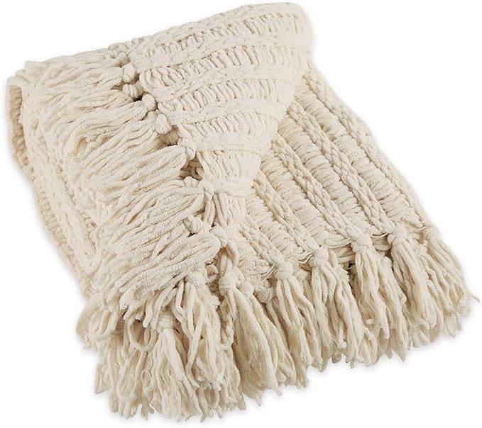 DII Chenille Luxury Thick Woven Throw with Fringe, 50x60, Cream | Amazon (US)