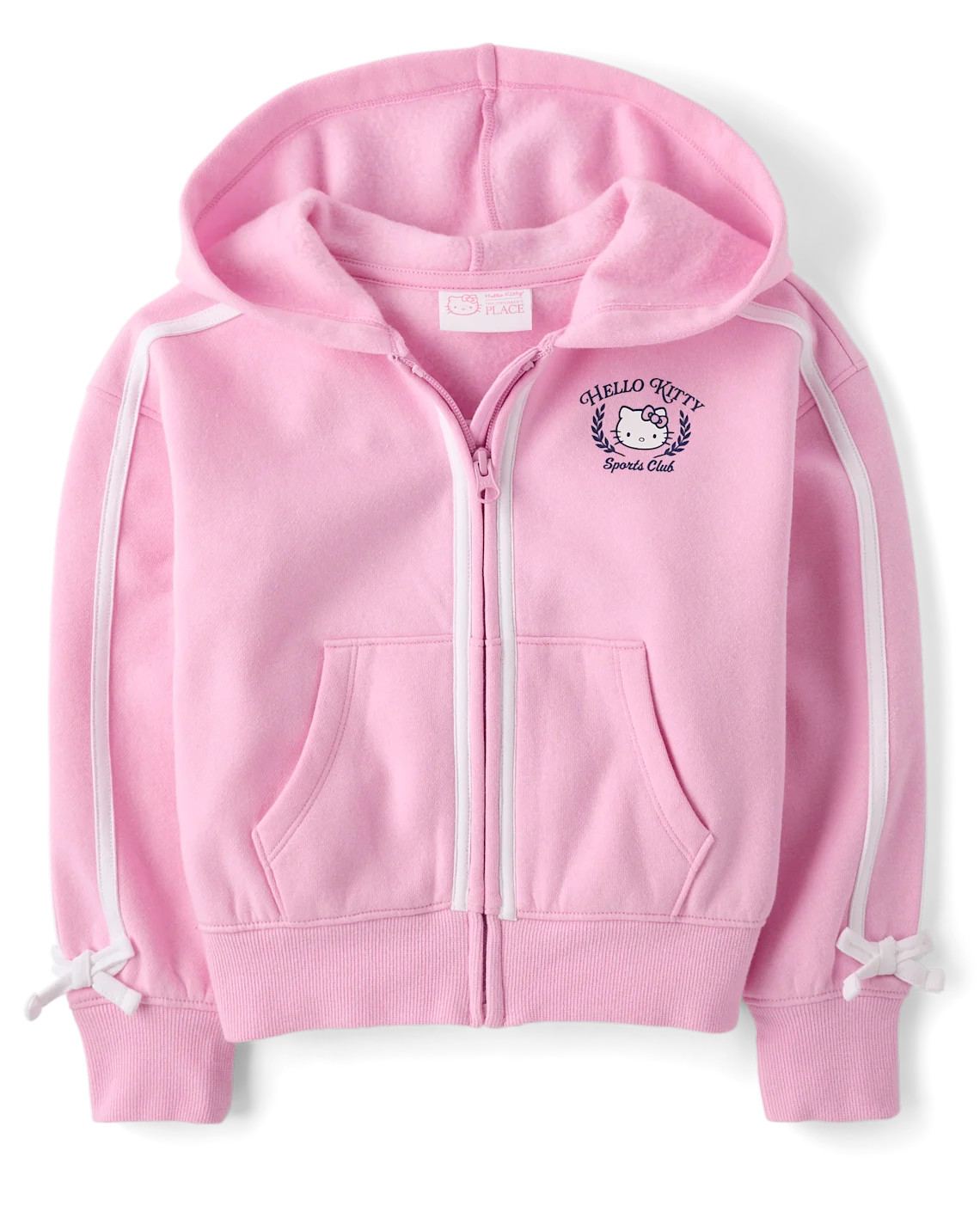 Girls Hello Kitty® Side Stripe Bow Premium Fleece Zip Up Hoodie - pink | The Children's Place