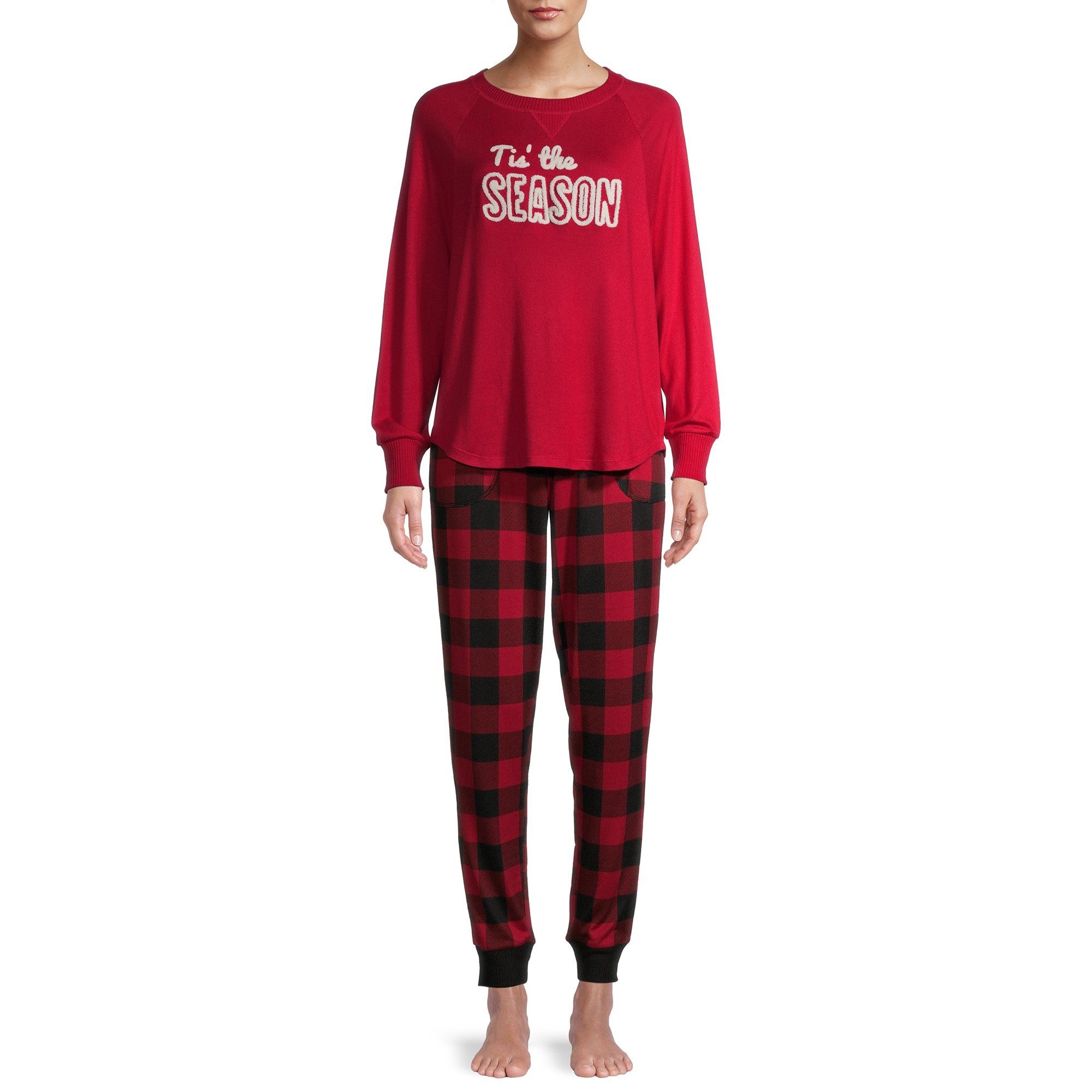 Secret Treasures Women's and Women's Plus Hacci Long Sleeve Top and Joggers, 2-Piece Pajama Set | Walmart (US)