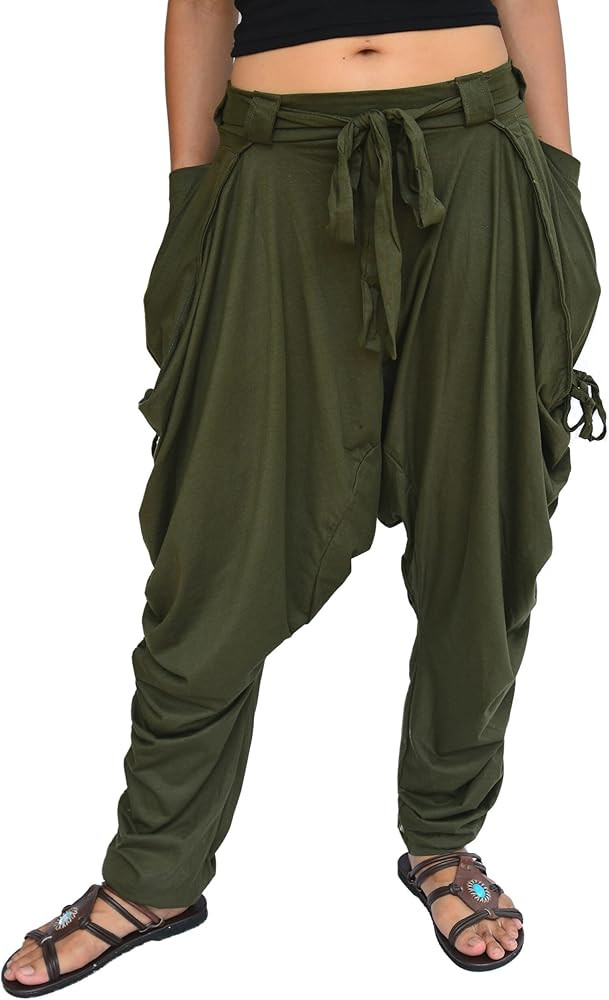 Women Men Harem Pants Palazzo Dhoti Style 2 Pockets Cotton | Amazon (US)