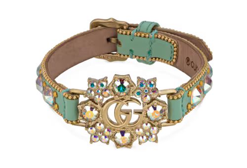 Double G crystal flower leather bracelet | Gucci (US)