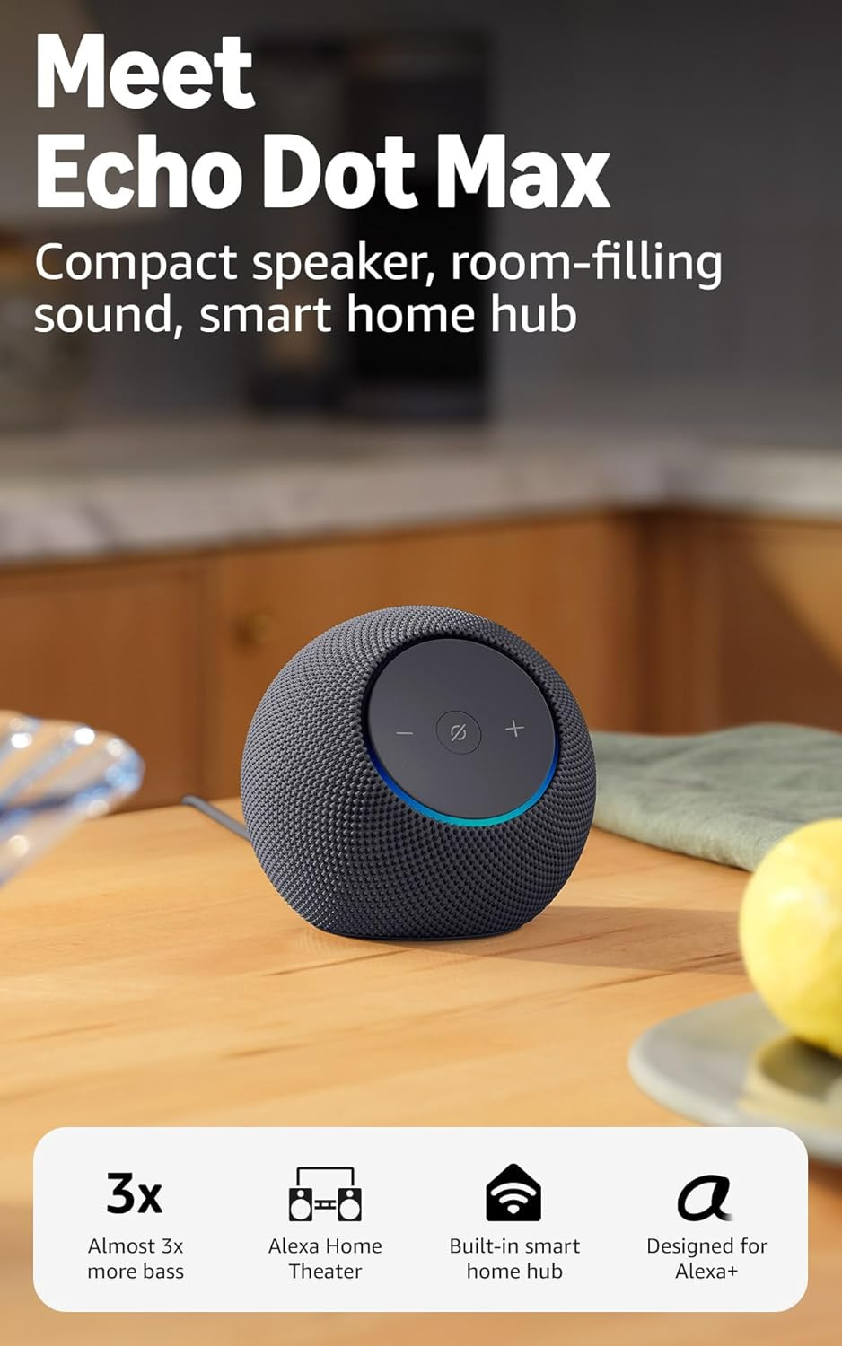 Amazon Echo Dot Max (newest model), Alexa speaker with room-filling sound and nearly 3x bass, Great for living rooms and medium-sized spaces, Designed for Alexa+, Graphite | Amazon (US)