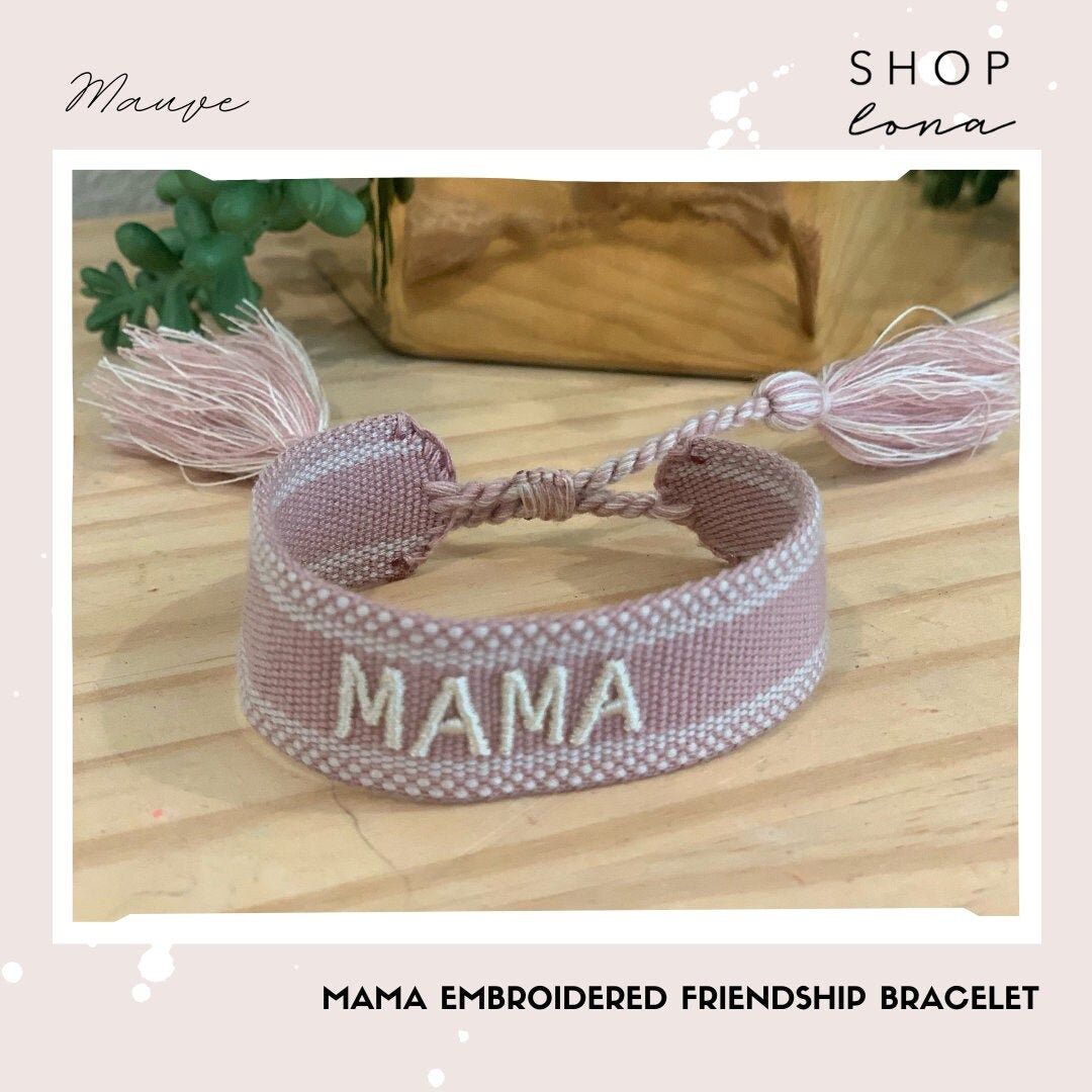 MAMA Embroidered Woven Canvas Friendship Bracelet | Woven Boho Embroidered Bracelet | Baby Shower... | Etsy (US)