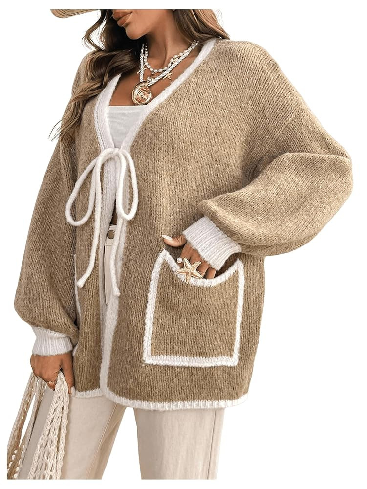 SOLY HUX Women's Cardigan Sweaters Oversized Long Sleeve Tie Front Sweater Coatigan Fall Winter O... | Amazon (US)