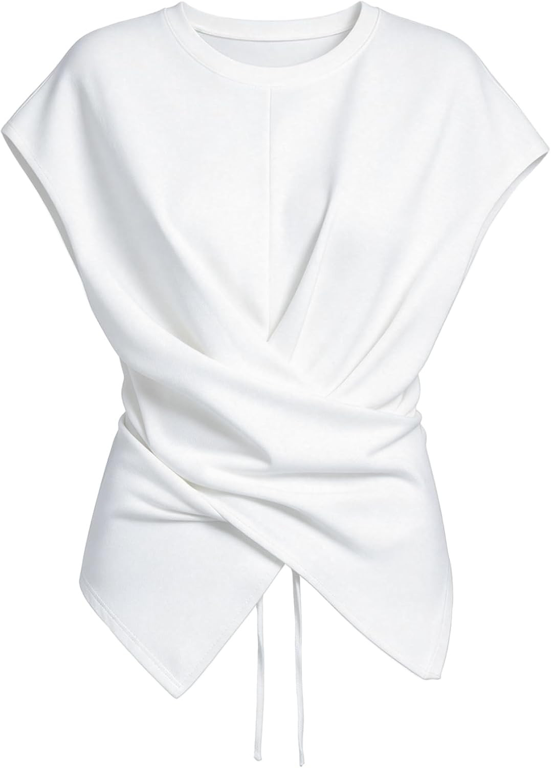HOTIAN Womens Cinched Waist Wrap Top 2026 Cap Sleeve Tie Back Asymmetrical Tops Crew Neck Casual Workout Business Dressy | Amazon (US)