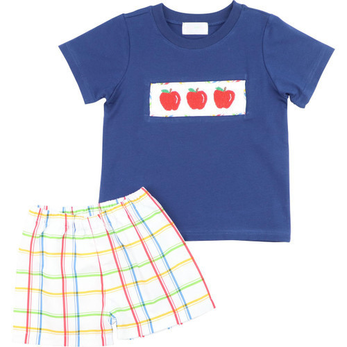 Multicolored Plaid Smocked Apple Short Set - Shipping Mid July | Cecil and Lou