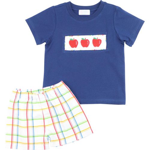 Multicolored Plaid Smocked Apple Short Set - Shipping Mid July | Cecil and Lou