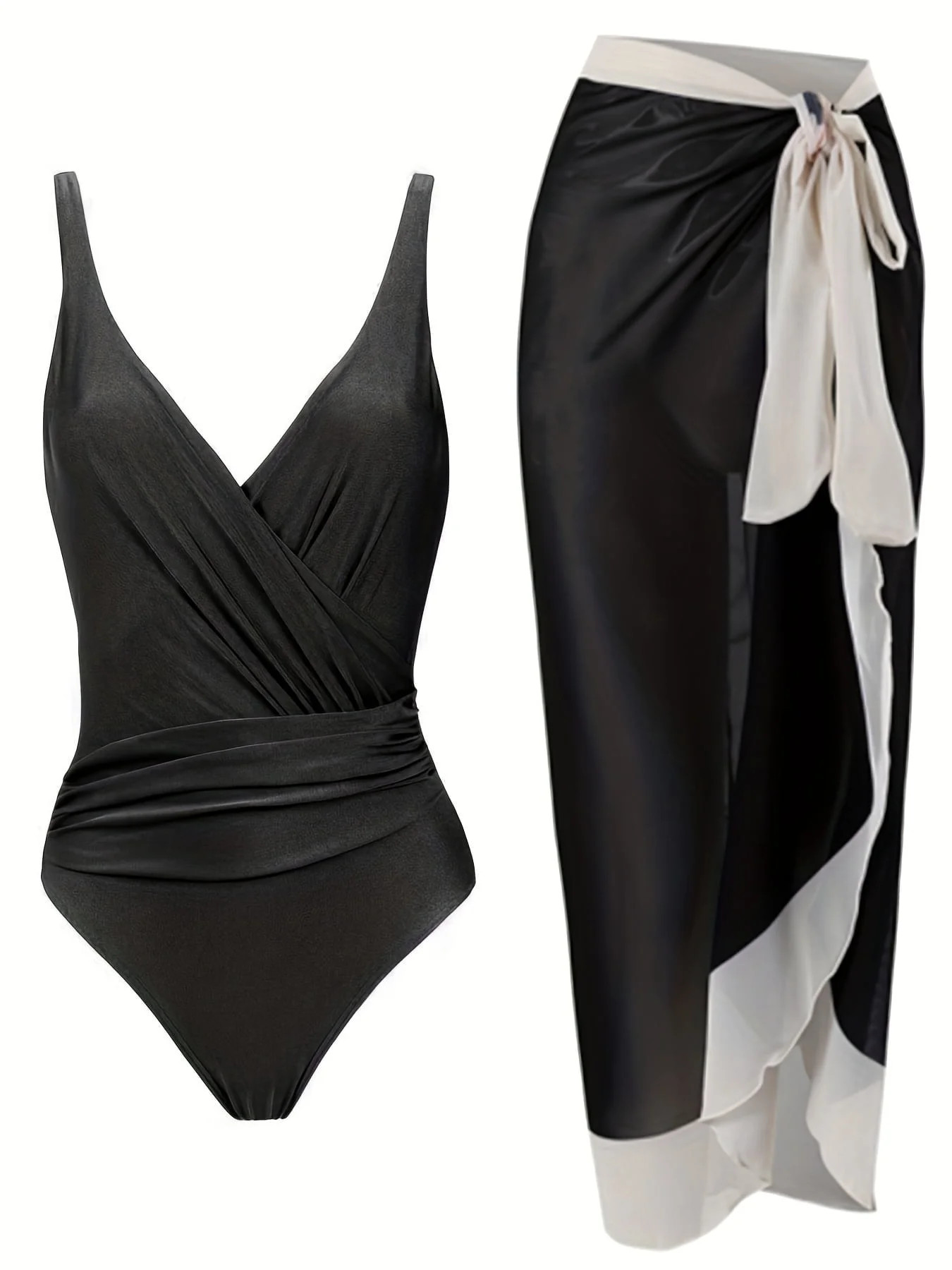 BERANMEY Women's Tropical Print One Piece Swimsuit with Cover up Beach Skirt Sarong Two Piece Flo... | Walmart (US)