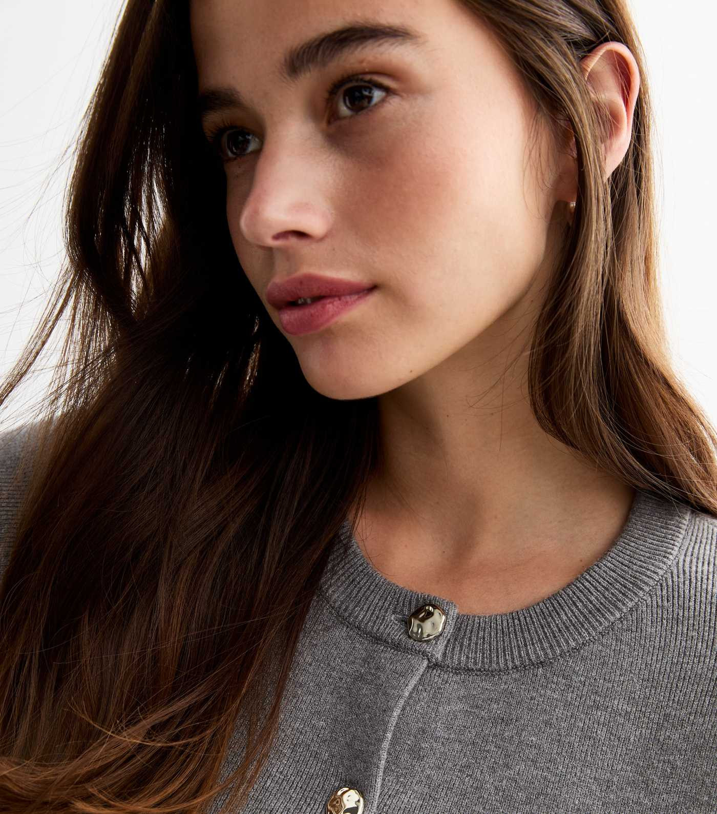Grey Compact Knit Gold Button Cardigan | New Look | New Look (UK)