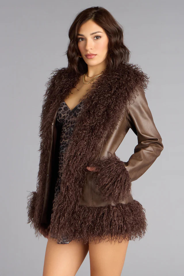 It Girl Faux Fur Trim Faux Leather Coat | Windsor Stores
