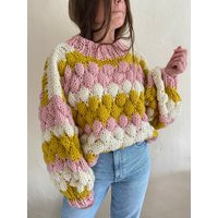 Chunky Knitted Sweater With Oversized Sleeves Made To Order, Hippie Chic Colorful Jumper, Xmas Gift | Etsy (US)