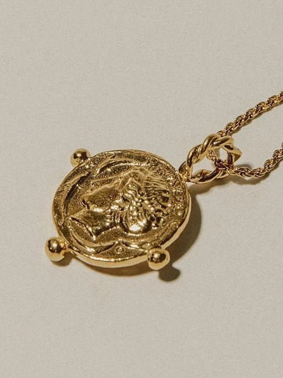Syracuse Amulet Necklace, 24K Gold Plated Necklace, Gold Coin Necklace, Pamela Card Jewelry, Roma... | Etsy (US)