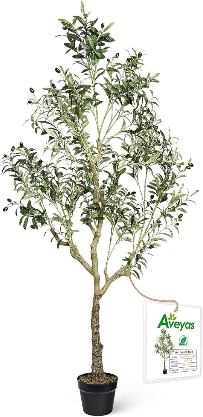 Aveyas 6ft Artificial Olive Tree in Cemented Plastic Pot, 6 feet Tall Large Fake Silk Trees Faux ... | Amazon (US)