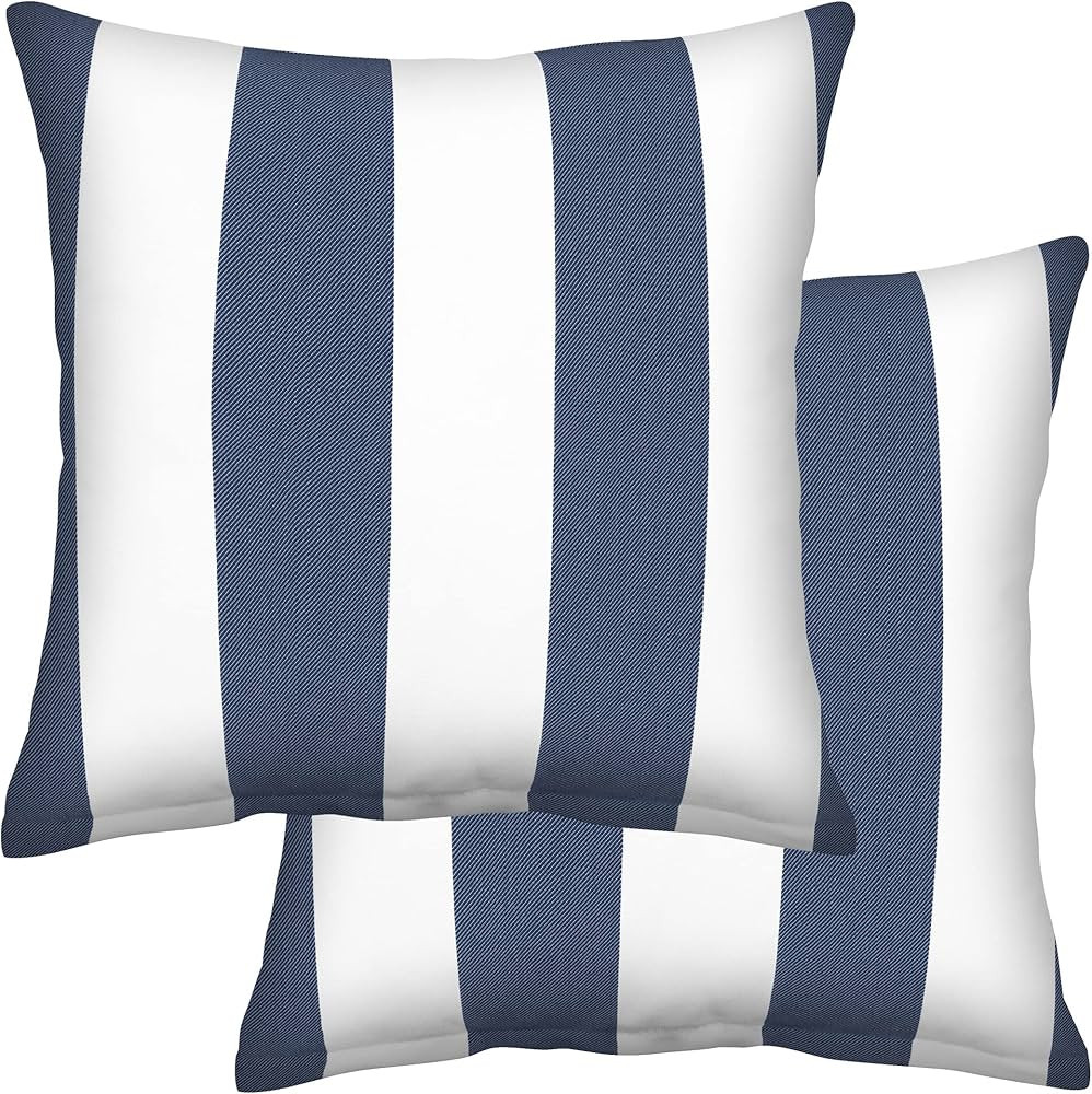Honeycomb Indoor/Outdoor Cabana Stripe Blue & White Square Toss Pillow: Recycled Fiberfill, Weath... | Amazon (US)