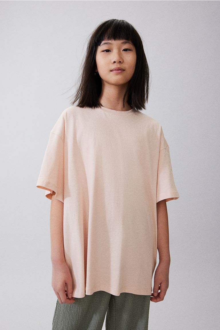 Oversized Cotton Jersey T-shirt - Powder pink - Kids | H&M US | H&M (US + CA)