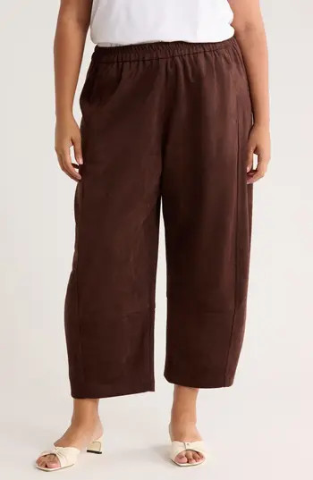 MAX STUDIO Faux Suede Barrel Pants in Dark Brown at Nordstrom Rack, Size 1X | Nordstrom Rack